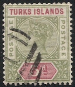 TURKS ISLANDS 1894 Sc 57  Used 5d QV  VF, cv $27.50