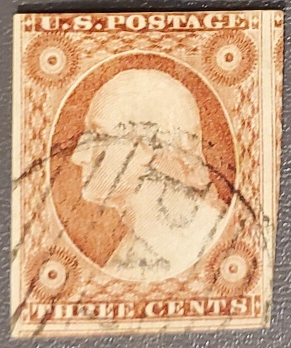 Choice 1855 US Scott #- 11a 3 Cent George Washington Imperforate PAID Cancel