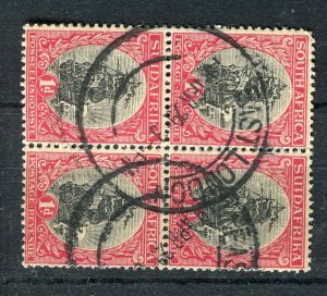 SOUTH AFRICA; 1920s-30s Dromedarius issue 1d. fine used POSTMARK BLOCK of 4