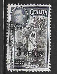 Ceylon 290: 3c on 20c Plucking Tea, used, F-VF