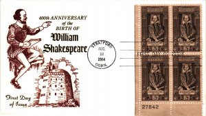 #1250 William Shakespeare PLATE BLOCK - Centennial Cachet