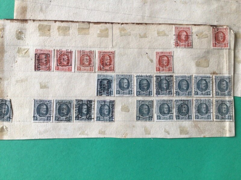 Belgium pre cancel stamps on old album part pages Ref A8461