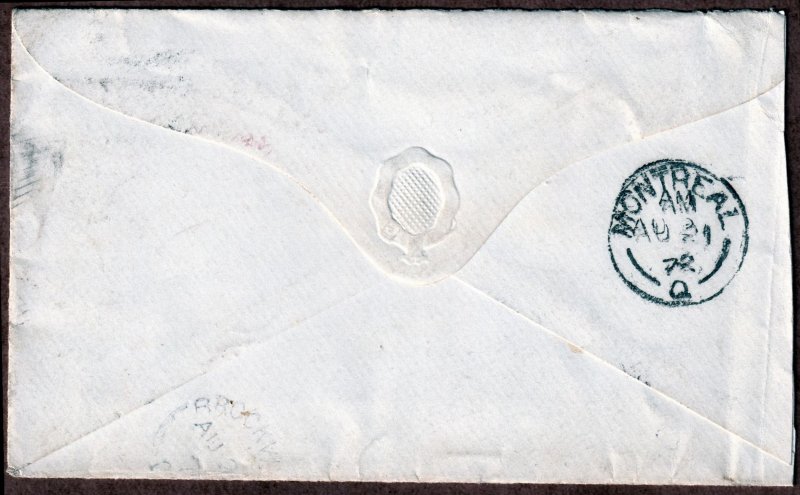 Canada Small Queen #37a on an early cover.  Dated AU 19 72   (298)