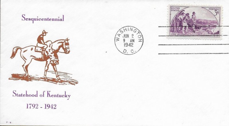 1942 FDC, #904, 3c Kentucky 150th, Fidelity Stamp Company - 2nd day