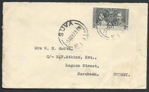 FIJI 1937 cover - commercial use Coronation 2d Suva to Sydney..............39142