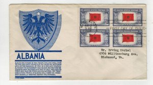 WW2 1943 Patriotic FDC OVERRUN COUNTRIES 918 ALBANIA ANDERSON IN BLUE BLOCK OF 4