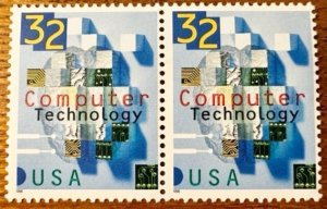 US# 3106 Computer Technology 1996 32c joined pair Mint NH