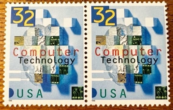 US# 3106 Computer Technology 1996 32c joined pair Mint NH