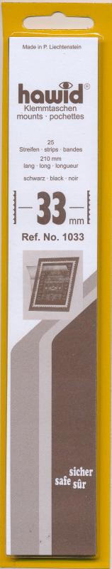 Hawid Stamp Mount 33/210mm - BLACK - Pack of 25 (33x210 33mm)  STRIP  1033 