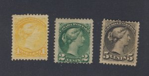 3x Canada Small Queen Mint Stamps #35-1c #36-2c #43-5c Guide Value = $160.00
