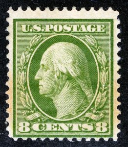 US Sc 337 Olive Green 8¢ 1908 DLWmk p.12 Hinged Original Gum