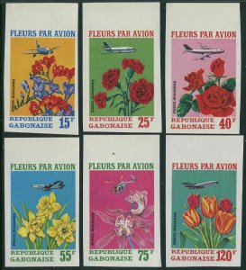 Gabon C109-C111,C111a sheet imperf,MNH.Mi 425B-430B,Bl.21B. Flowers by air,1971.