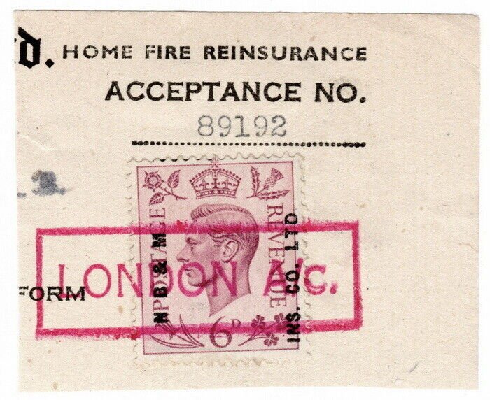 (I.B) George VI Commercial Overprint : N B & M Insurance Co Ltd