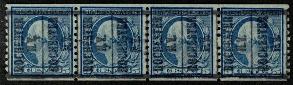 MALACK 496 VF, strip of 4, precanceled,  well center..MORE.. b3041