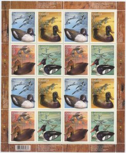 Canada - 2163 - 2166 b - Ducks & Duck Decoys Souvenir Sheet of 16 - mint nh