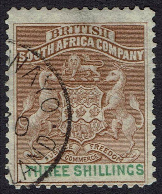 RHODESIA 1892 ARMS 3/- USED