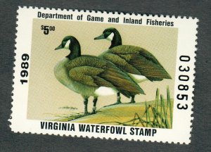 VA2 Virginia #2 MNH State Waterfowl Duck Stamp - 1989 Canada Goose