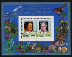 St Vincent Grenadines 500-500b MNH Queen Mother 85th Birthday, Flowers, Animals