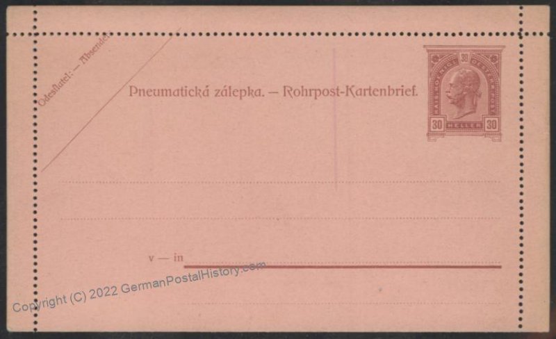 Austria Rohrpost RK10 Prague Pneumatic Mail Postal Stationery Cardletter  107871