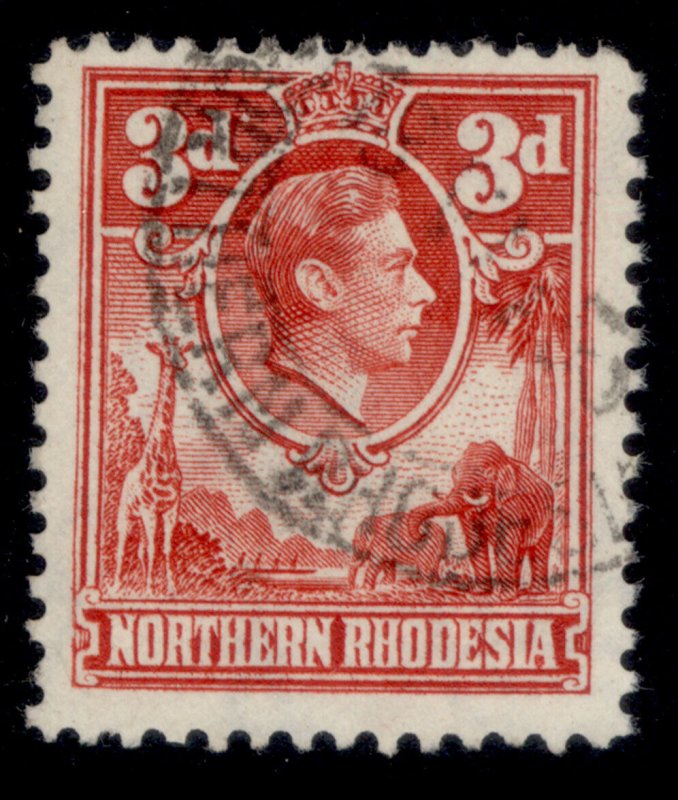 NORTHERN RHODESIA GVI SG35, 3d scarlet, FINE USED.