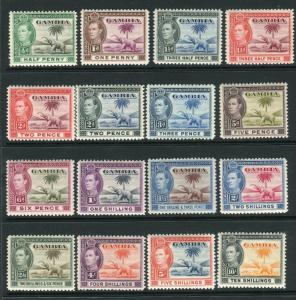 GAMBIA-1938-46  A mint set to 10/-, majority UMM, 2/- 2/6 are LMM Sg 150-161