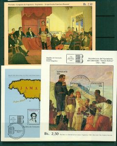 Venezuela 1982/3 Bolivar sheetlets sgMS2482, 2485 and 2496 (3v) VFU Stamps