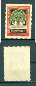 Sweden 1909. Poster Stamp. MNG. Art, Industry Exhibition Stockholm. 3 Crown Arms