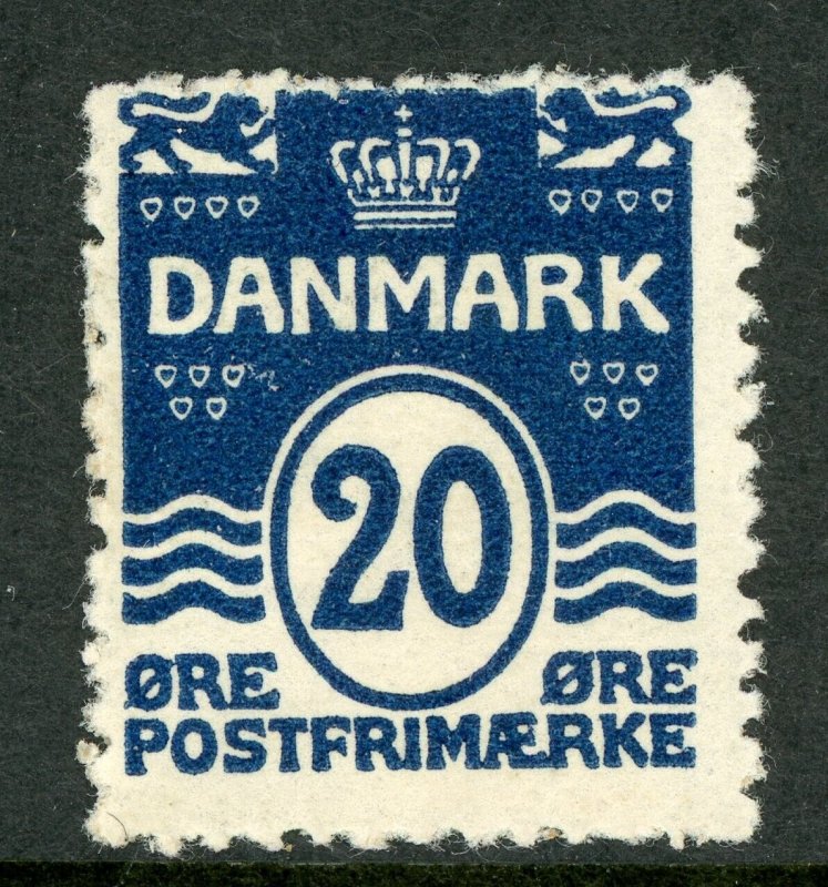 Denmark 1912 Wavy Lines 20¢ Blue Perf 13 Scott #64 Mint B284