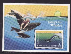 Turks & Caicos-Sc#572- id8-unused NH sheet-Whales-Marine Life-1983-