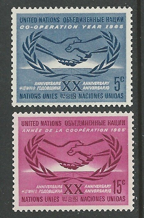 UN-NY # 143-44 ICY - Int'l Cooperation Year  (2)  Mint NH
