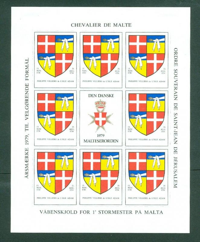 Denmark. Poster Stamp Sheet MH 1979. Danish Maltese,Souverain Order.Coats,Arms.