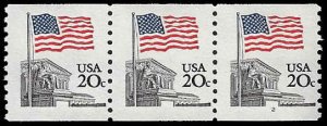 U.S. #1895 MNH - coil strip of 3; 20c US Flag over Supreme Court;  P#2 (1981)