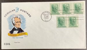 1225 Fluegel cachet Andrew Jackson Coil FDC 1963 w/Line Pair