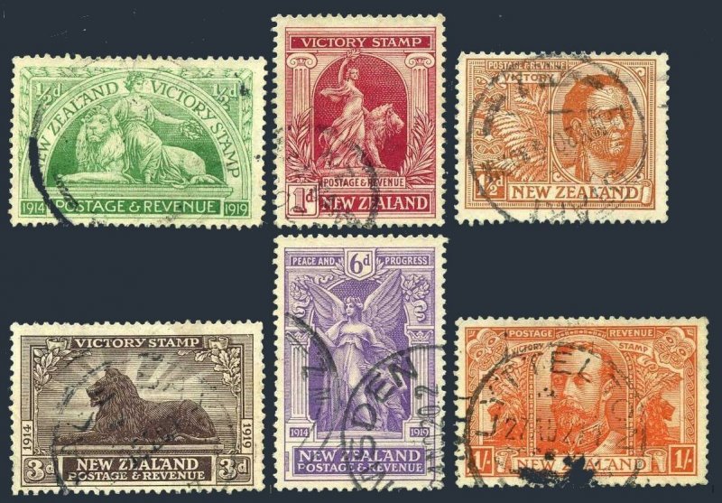 New Zealand 165-170, used. Mi 155-160. Victory, 1920. Peace, British lion, Maori