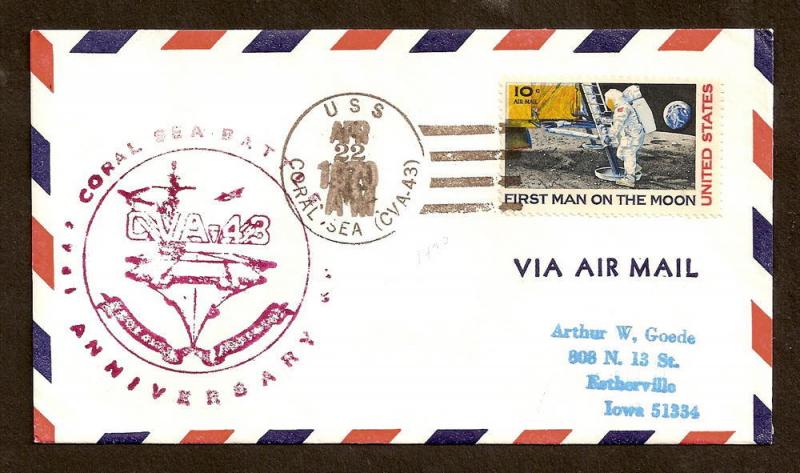 NAVAL COVER - U.S.S. CORAL SEA - ANNIVERSARY - 4-22-70