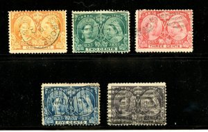 Canada #51-54, 56 (C892) Jubilee issues 1897, perf 12, U, F,F-VF, CV$140.50