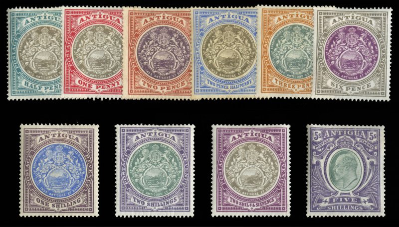 Antigua #21-30 Cat$388, 1903 Edward, complete set, hinged