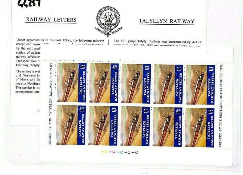 GB WALES Railway Stamps Block of 10 Talyllyn Railway{samwells} GG257