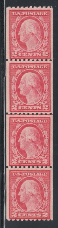 US Sc 487 MLH. 1916 2c Washington Coil Joint Line Strip of 4, F-VF