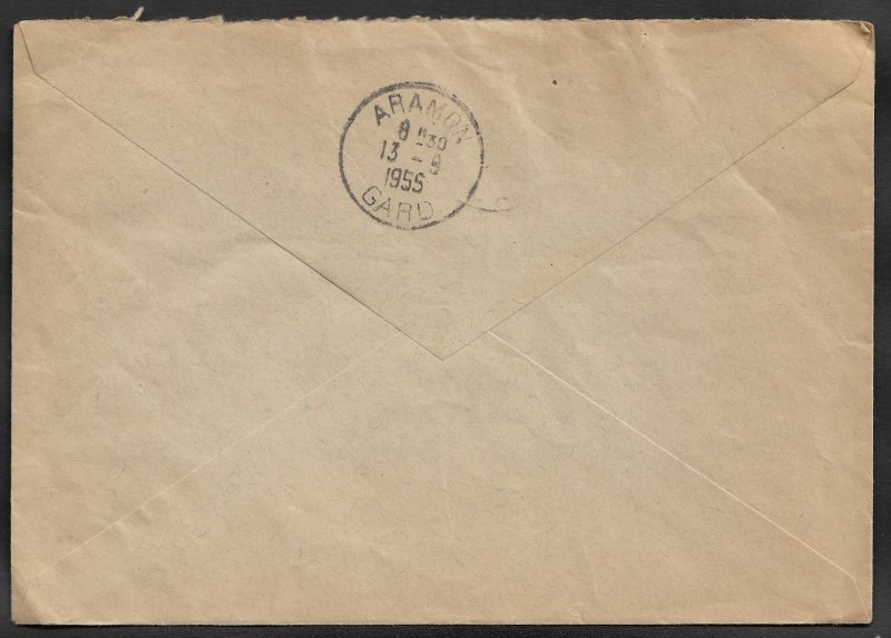 FRANCE 1955 Reg Multi Frkd 3 Stamp Cover COLLONGES to ARAMON TELEVISION stamp
