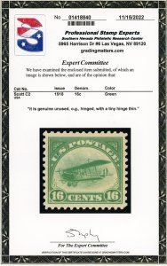 US Stamp #C2 Curtiss Jenny 16c - PSE Cert - MVLH