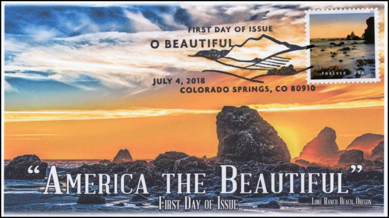 18-192, 2018, O' Beautiful, First Day Cover, Pictorial Postmark, Lone Ranch Beac