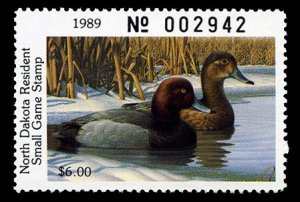 United States, Duck Hunting - State #ND54 Cat$12, North Dakota, 1989 $6 Redhe...