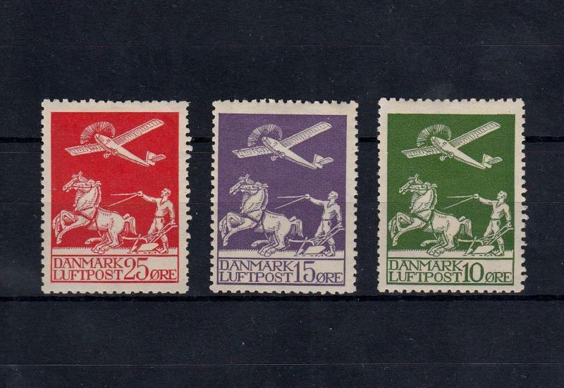 AIR 1925 to 1929 MLH DENMARK Air Mail Airplanes Luftpost x3 #A2135