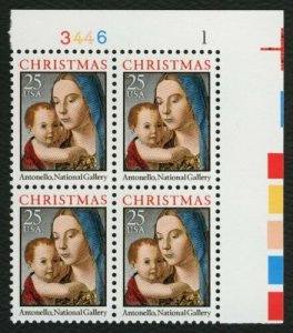 1990 Christmas Madonna by Antonello Plate Block Of 4 25c Stamps, Sc# 2514, MNH