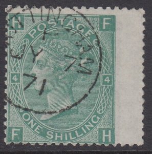 SG 117 1/- green plate 4. Very fine used with a Nottingham CDS, July 7th 1871