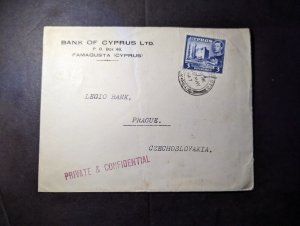 1947 British Cyprus Cover Famagusta to Prague Czechoslovakia Bank to Legio Bank