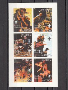 Congo Dem., 1999 Cinderella. N. Rockwell`s Scout Art, IMPERF sheet of 6. ^