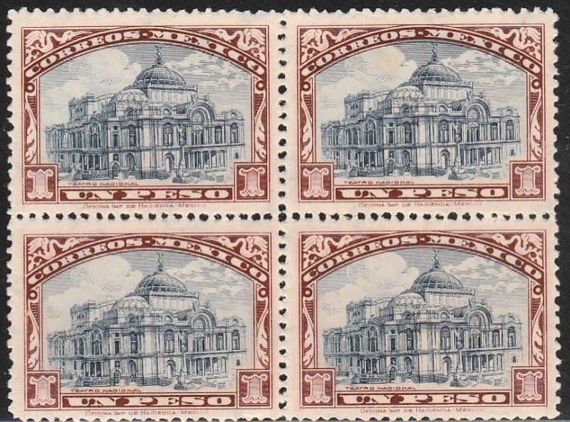 MEXICO 649, $1Peso PALACE OF FINE ARTS. BLOCK OF FOUR. Mint, NH. F-VF. (82)