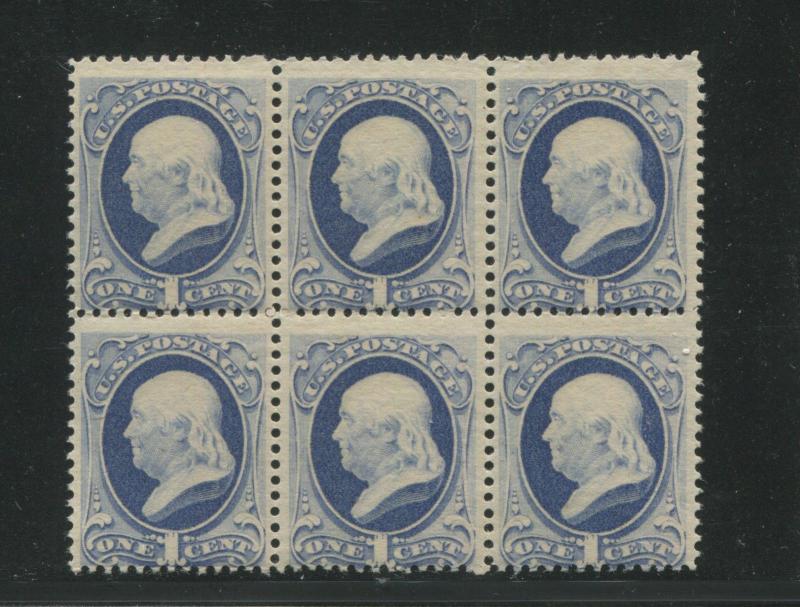 1873 US Stamp #156 1c Mint Never Hinged Block of 6 Catalogue Value $1500